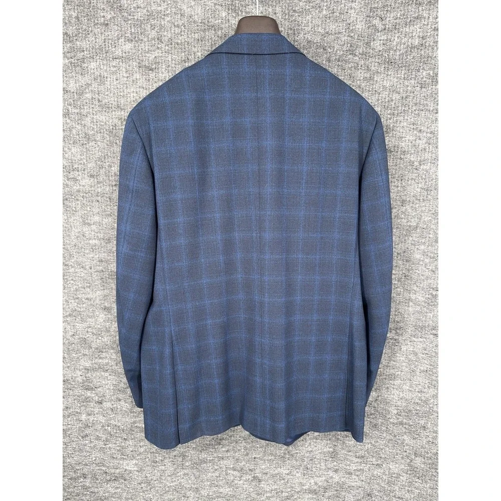 Canali Blazer Mens 48 Blue Wool Stretch Plaid 2 Button Sport Coat Made In Italy